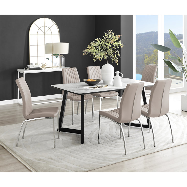 Furniture Box White Marble Effect Melamine Dining Table Black Legs & 6